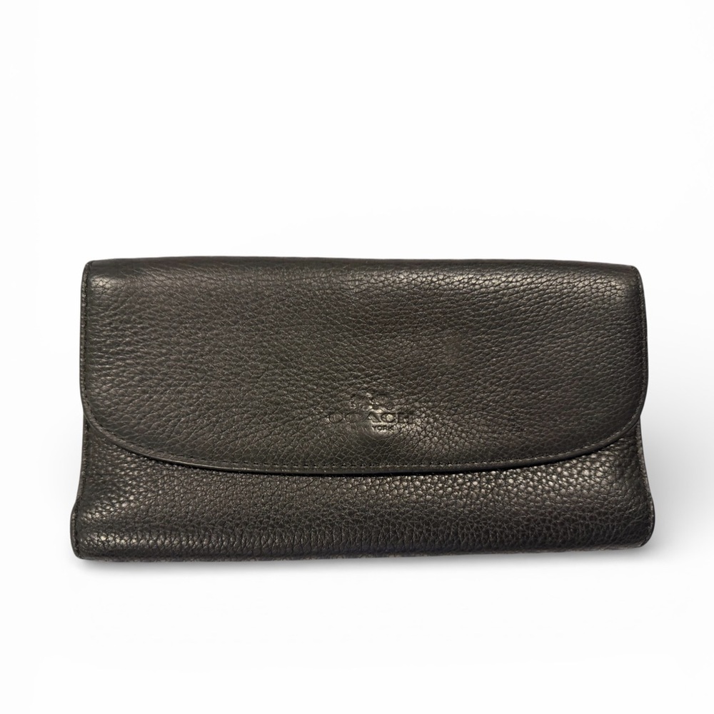 Coach Black Pebbled Leather Wallet Classic Flap Style